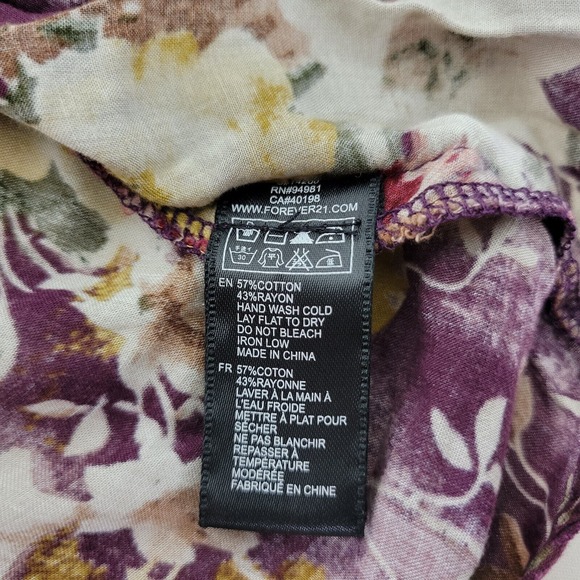 XXI Women Small Popover Tunic Top Floral Long Roll Tab Sleeve Pleated Scoop Neck - Picture 6 of 9